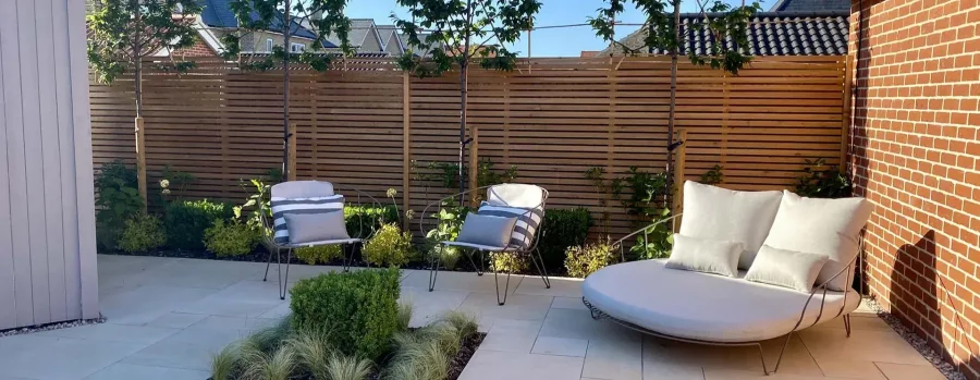 landscaped garden with furniture